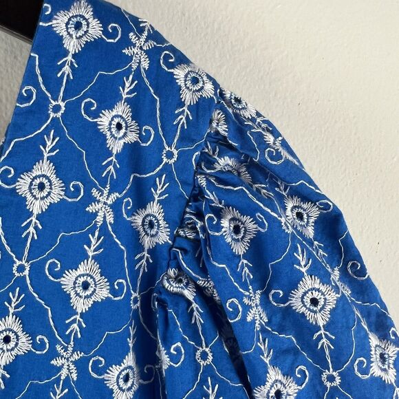 RHODE Dress Women's Eyelet Mini Pockets Embroidered Target Blue 1X Boho - Picture 5 of 8
